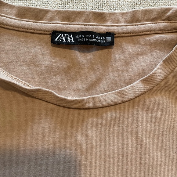 Zara Round Neck Short Sleeve T-Shirt with Stretch | Beige | Women’s Small - Picture 4 of 5